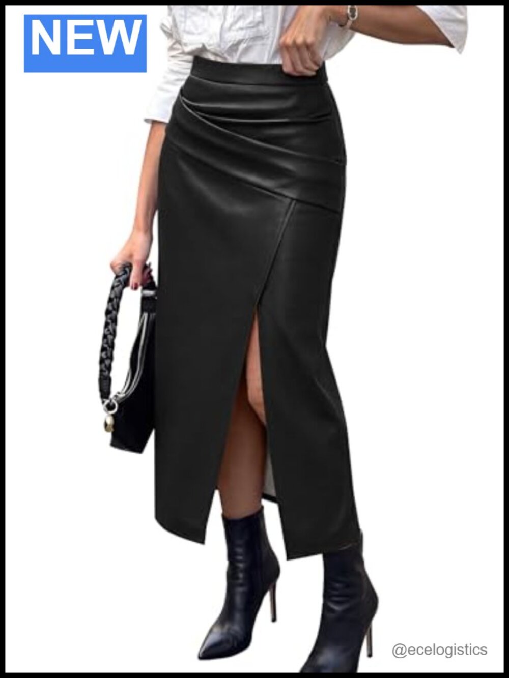 Faux Leather Long Midi Pencil Skirt Womens Asymmetrical Wrap Tummy Control Work